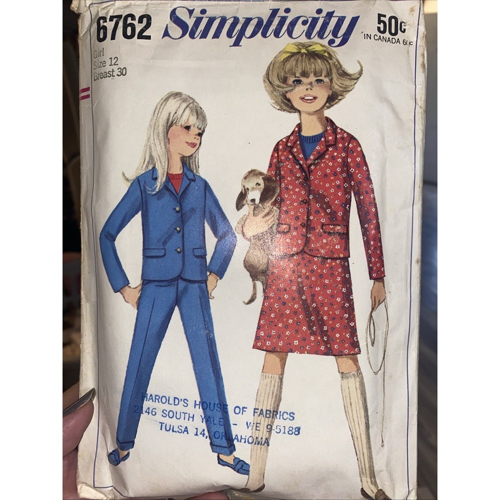 Vintage 1965 Simplicity 6762 Girls Outfit Sewing Pattern Jacket Skirt Slacks 12